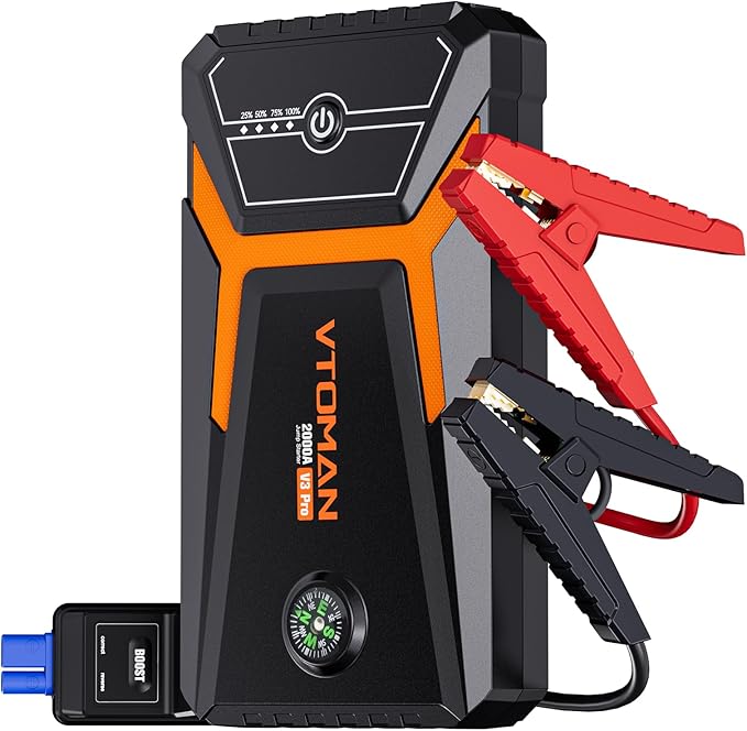 VTOMAN V3 Pro 2000A Jump Starter, Car Battery Jumper Starter Portable for 6L Gas/4L Diesel Engines, Lithium Jump Box, 12V Auto Car Battery Charger Jump Starter Boost Pack and Jumper Cables, LED Lights
