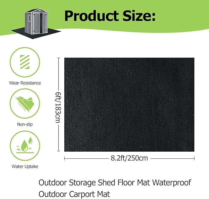 Outdoor Storage Shed Floor Mat, 6 * 8.2FT Waterproof Washable Garden Flooring Pad with Non Slip Backing, Soft Furniture Patio Covering Carport dust Oil Mat-Tool Shed, Storage Shed Not Included