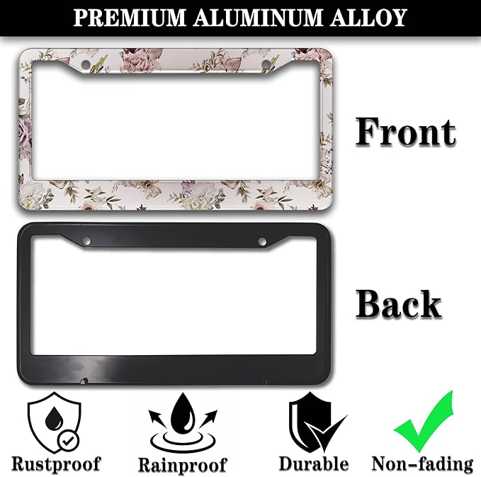 License Plate Bracket for Women Multicolor License Plate Frames for Men Vintage Floral Aluminum Metal Car Accessory 2 Pack with Screw Covers Set