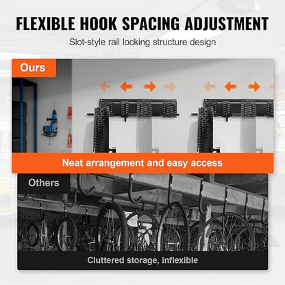 VEVOR Bike Storage Rack, 6 Bike Racks and 5 Helmets Hooks, Wall Mount Bike Storage Hanger, Home & Garage Organizer, Customizable for Various Bike Sizes, Adjustable Holder, Holds Up to 300 lbs, 64-inch