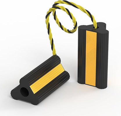 Heavy Duty Rubber Wheel Chock, Non-Slip Tire Stopper with Durable Nylon Rope, for Cars, Trucks, RVs, and Aircraft, 1 Pair