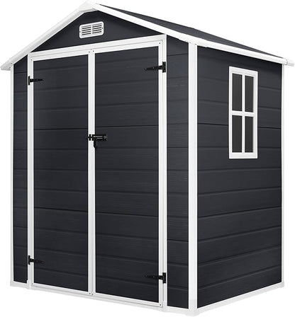 6*4.4 FT Resin Outdoor Storage Shed Plastic Shed with Floor, Reinforced Floor for Patio Furniture, Gardening Tools, Lawn Mower, Plastic Garden Shed with Lockable Door for Backyard (Charcoal)