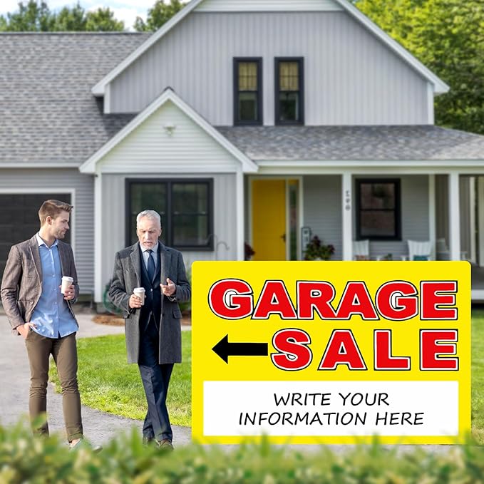 Garage Sale Sign, Large Size 24" x 16" Garage Sale Signs with Stakes, 3PCS Double-Sided Large for Sale Sign with Directional Arrow, Corrugated Plastic Weatherproof Suitable for Yard Sale