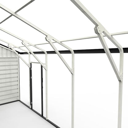 23 x 22 Metal Shed, Metal Garage Building with Side Entry Door, Prefab Double Garage Shed, Large Sheds & Outdoor Storage, Car Shed for Truck, Tool, Lawnmower, Cream