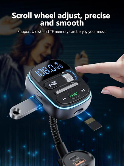 LENCENT Bluetooth FM Transmitter PD 30W, Bluetooth Car Adapter with QC3.0 Fast Charger, Hi-Fi Bass Music, Wireless Radio Receiver Hands-Free Calling, [Color Light]