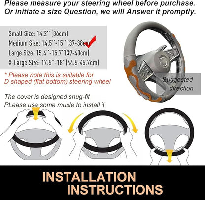 PINCTROT D Shaped Comfy Grip Steering Wheel Cover, Anti-Slip Design, Flat Bottom 14.5-15 Inch(Silicone Brown)