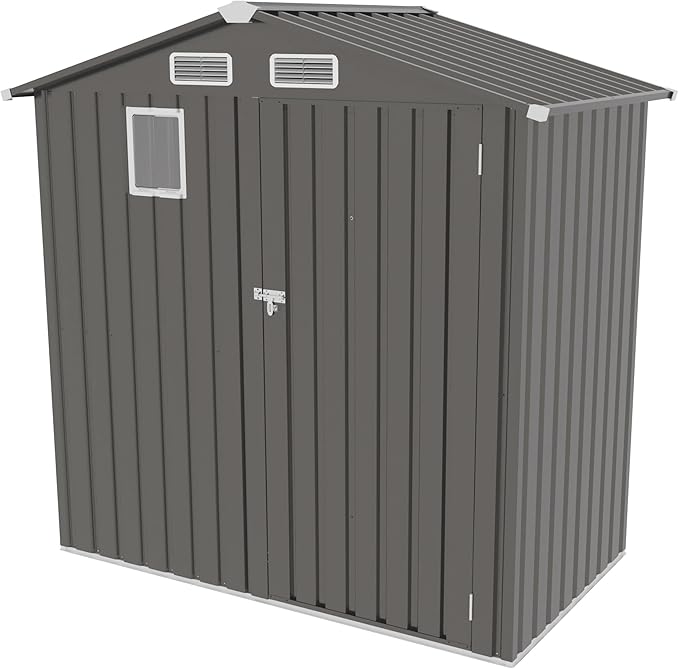 6 x 4 FT Outdoor Storage Metal Shed, Bike Garden Tool Shed with Slooping Roof, Lockable Doors and Aluminum Frames, Shed Easy to Assemble for Garden, Patio, Lawn, Black