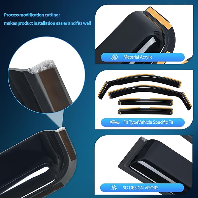 Nilight in Channel Rain Guards for Chevrolet (Chevy) Silverado 1500 Crew Cab/GMC Sierra 1500 Crew Cab 2019 2020 2021 2022 2023 2024 2025 Vent Window Visors-4pcs