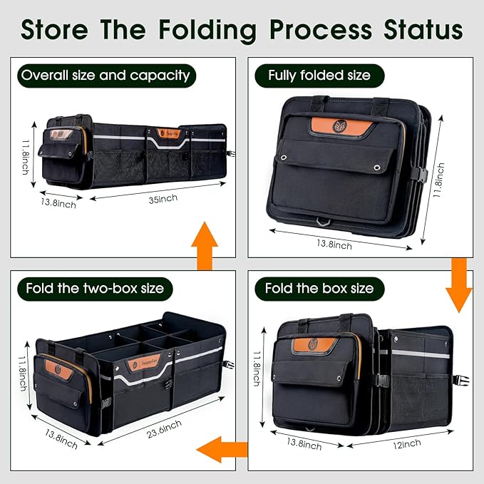 Trunk Organizer, Heavy-Duty Storage for Car & SUV, Foldable Waterproof Car Organizer with Cooler, Collapsible Multi-Compartment Storage, 95L, Black-M003