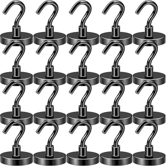 DIYMAG Black Magnetic Hooks, 118 LB Heavy Duty Strong Magnet with Hook, Rare Earth Neodymium Magnets for Hanging, Magnetics Hanger for Curtain, Home, Kitchen, Workplace, 20 Packs