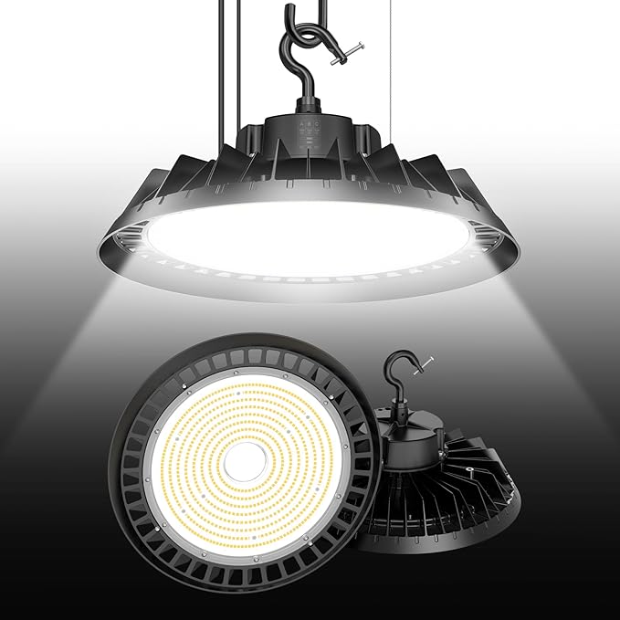 LED High Bay Lights, Super Bright 200W UFO High Bay LED Shop Lights, 30000LM 5000K, 0-10V Dimmable, 5' Cable Plug, IP65 Waterproof, ETL Listed Plug & Play Lighting High Bay for Gym Factory Warehouse