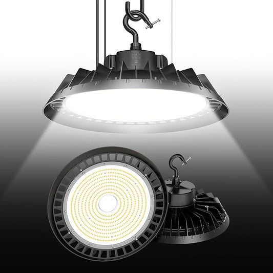 LED High Bay Lights, Super Bright 200W UFO High Bay LED Shop Lights, 30000LM 5000K, 0-10V Dimmable, 5' Cable Plug, IP65 Waterproof, ETL Listed Plug & Play Lighting High Bay for Gym Factory Warehouse