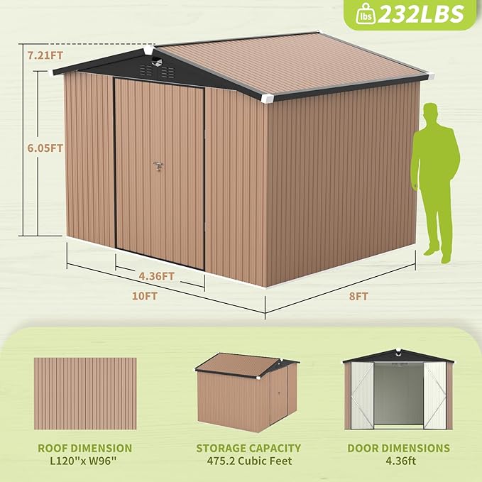 Metal Storage Shed,Outdoor Storage Building 10x8,Large Backyard Shed with Lockable Doors,Waterproof Outside Storage Shed