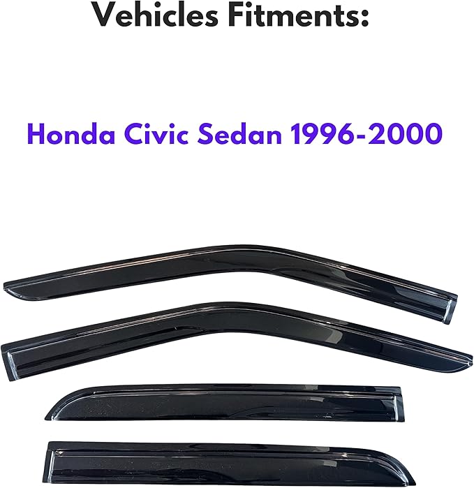 KPY Window Visor Compatible with Honda Civic Sedan 1996-2000, 4PC Rain Guard Side Window Vent Deflectors Tape-On Mugen Style, 1996 1997 1998 1999 2000