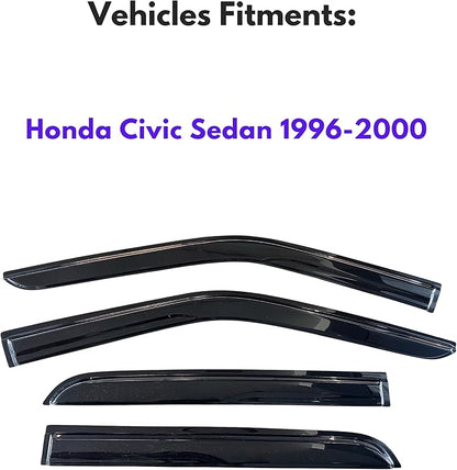 KPY Window Visor Compatible with Honda Civic Sedan 1996-2000, 4PC Rain Guard Side Window Vent Deflectors Tape-On Mugen Style, 1996 1997 1998 1999 2000