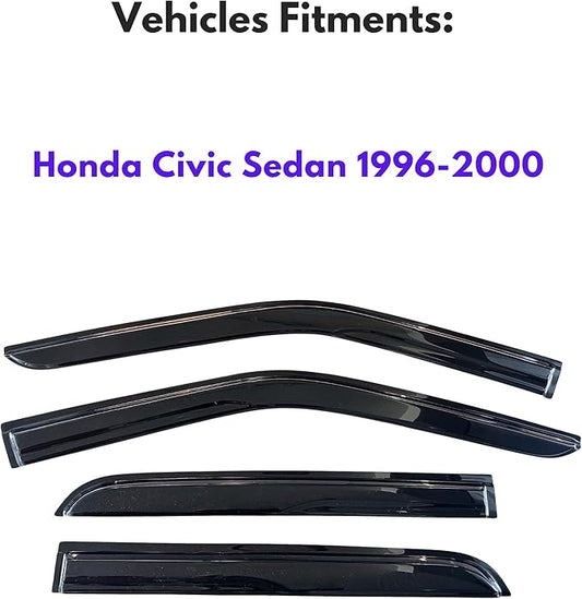 KPY Window Visor Compatible with Honda Civic Sedan 1996-2000, 4PC Rain Guard Side Window Vent Deflectors Tape-On Mugen Style, 1996 1997 1998 1999 2000