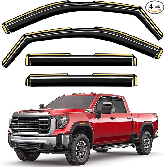 in-Channel Window Rain Guards Fit for Truck Chevy Silverado/GMC Sierra 2500HD 3500HD 2020-2025 Crew Cab Extra Durable Window Visors Window Deflectors Vent Shades Car Accessories-4 pcs 2-Q12