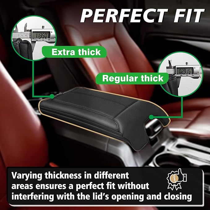 Muslogy Center Console Armrest Cover Compatible with Ford F-150 F150 2009-2014 Comfort Armrest Pad Arm Rest Cushion Vegan Leather Protector 1-Inch Extra Thick(Bucket Seat ONLY)