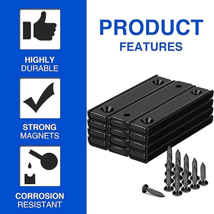 MIKEDE 12 Pack Neodymium Bar Magnets, 70LB Strong Rare Earth Mounting Magnet Heavy Duty, Rectangular Magnet with Countersunk Hole and Steel Capsule, Magnets Strips for Home, Garage - 2.36x0.53x0.2in