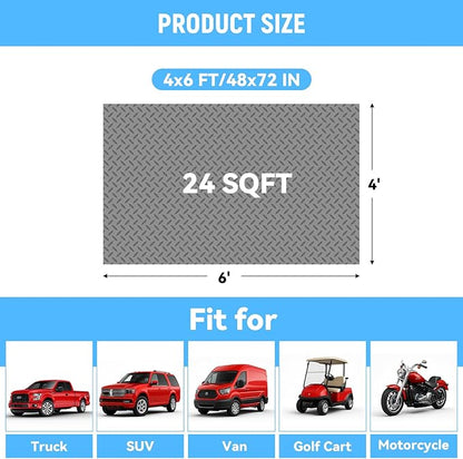 4x6 FT Garage Floor Mat,2.8mm Thickened PVC Flooring Roll for Under Car,24 SQFT Diamond Plate Gray Garage Mats for Truck,Trailer,SUVs,Van,Golf Cart,Motorcycle（Included Tapes）