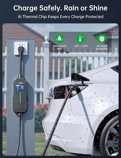 Raylix 32A Level 2 Fast Tesla Charger, [Adjustable Current, Delay Charge & Smart Display], 7.68KW Tesla Mobile/Home Charger, 21ft Cable, Connector for Tesla Model X/Y/3/S/Cybertruck, NEMA 14-50 Plug