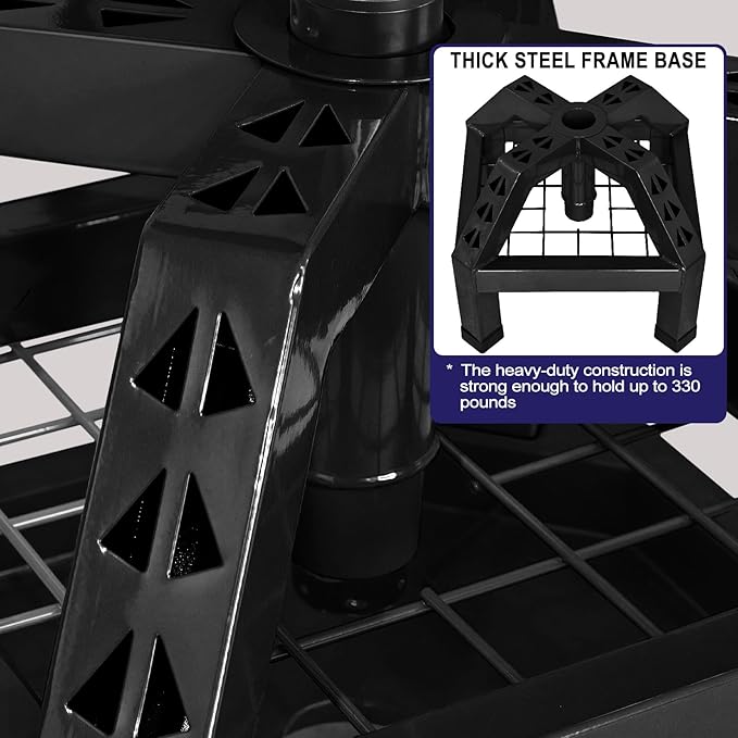 Rolling Shop Stool with Wheels, Heavy Duty Garage Work Mechanic Stool with Backrest, Adjustable Height 360°Swivel Rolling Chair with Tool Tray Storage, 330 LBS Capacity, Black