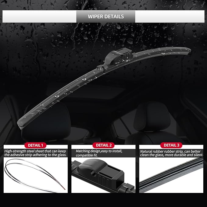 Front Windshield Wipers, 2-Piece Set for BMW 5 Series 528i 535i 535d 550i 2011 2012 2013 2014 2015 2016 - Automotive Replacement Front Wiper Blades for Car Window