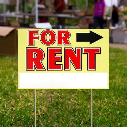 Marsui 3 Pcs Sale Sign 23.6 x 15.7 Inch Double Sided Sign with Stakes Blank Corrugated Plastic Signs with Directional Arrow and Metal Stake (for Rent)