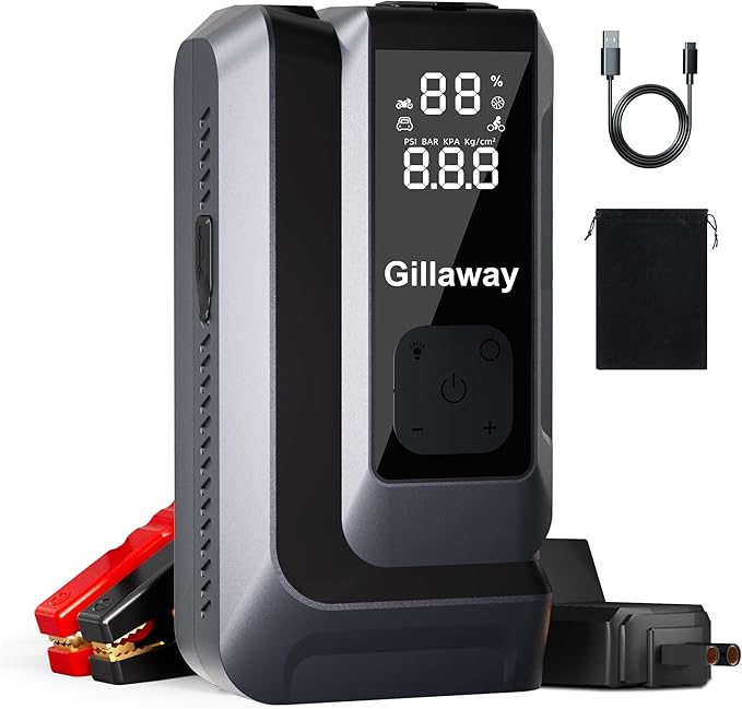 7-in-1 Jump Starter 6000A Car Jumper Starter Portable with 150PSI Portable Air Compressor, 12V Car Battery Charger, Tire Inflator, Flashlight, Power Bank