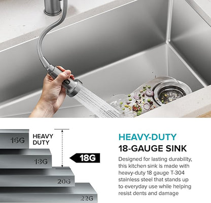 KRAUS Fairlane 25-inch Undermount Single Bowl 18-Gauge Stainless Steel Kitchen Sink, KHU641-25