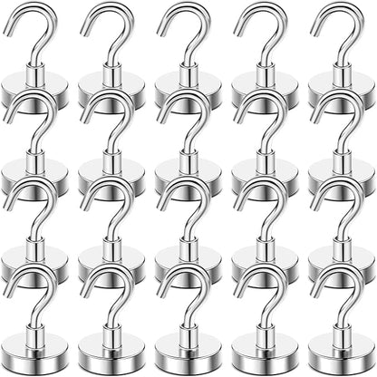 DIYMAG Magnetic Hooks, 50 LB Heavy Duty Magnet with Hook,20 Packs Strong Rare Earth Neodymium Magnets for Hanging, Magnetics Hanger for Curtain, Home, Kitchen, Workplace