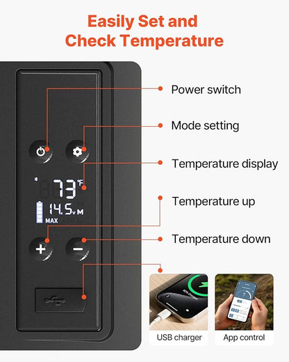 VEVOR 12 Volt Refrigerator 16 Qt, Gre,Portable Mini Car Fridge with -4℉-68℉ Cooling Range & App Control 12/24V DC & 110-240V AC Electric Compressor Cooler for Truck Vehicle RV Boat Outdoor & Home Use