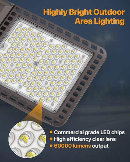 Led Parking Lot Light 400W 60,000LM Slip Fitter Street Pole Light with Dusk-to-Dawn Photocell 5000K 100-277V IP65 Waterproof Outdoor Commercial Area Lighting for Parking Lot, Roadways 2Pack
