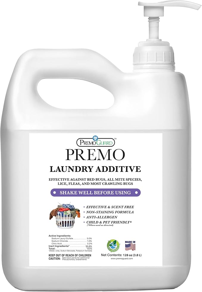 Premo Guard Bed Bug, Mite & Lice Laundry Detergent Additive 128 oz – Child & Pet Friendly – Stain & Odor Free – Best Natural Non-Toxin Treatment