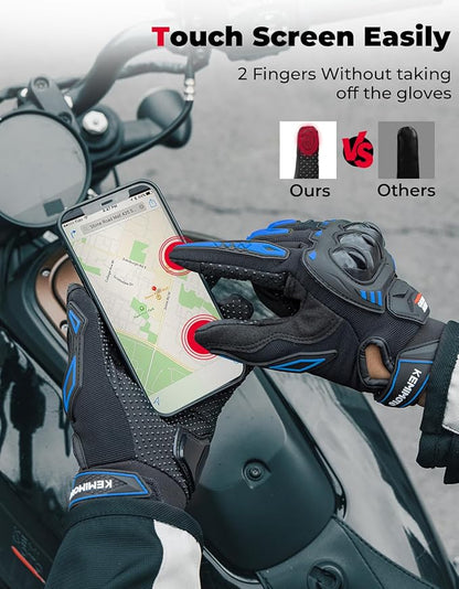KEMIMOTO Motorcycle Gloves for Men/Women, Touchscreen Dirt Bike Gloves with Shell, Anti-Slip for Motorbike, Riding, Racing, Cycling, Dirt Bike, ATV, UTV, Motocross, BMX, Hiking
