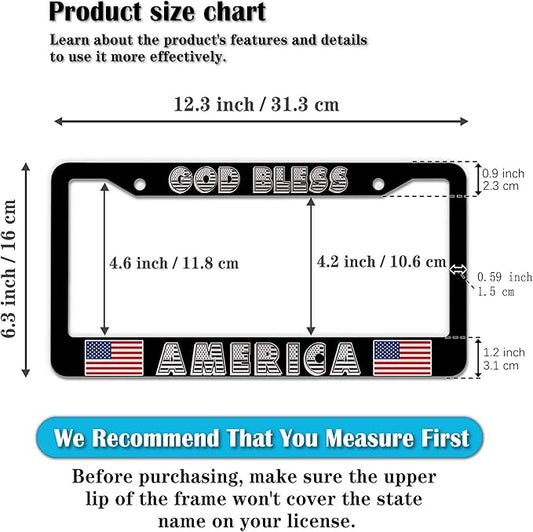 Car Plate Frame for Men Black and White License Plate Frames for Women God Bless America Aluminum Metal Car Accessory 2 Pack with Screw Covers Set