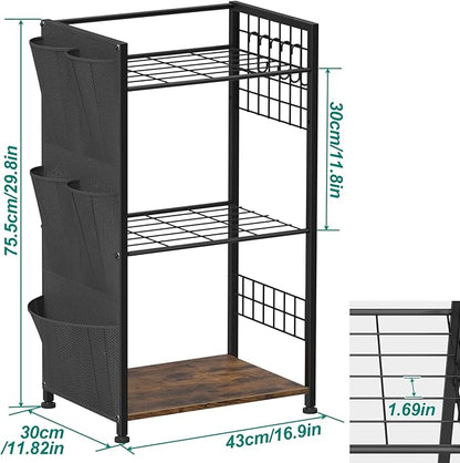 YBING Garden Tool Organizer, Yard Tool Stand with Side Storage Pockets, Yard Tower Rack for Garage Storage, Freestanding Tools Organizers and Storage for Shed, Brown