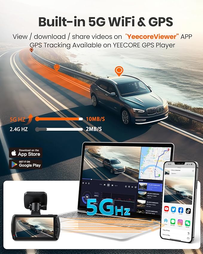 Real 4K 30fps Dash Cam Front and Rear, 2 Channel HDR with Top-Level Sensor, 5.8GHz Wi-Fi GPS G-Sensor 3.3'' Big IPS, Super Night Vision, Parking Mode, Dash Camera for Cars with App, Support 512GB Max