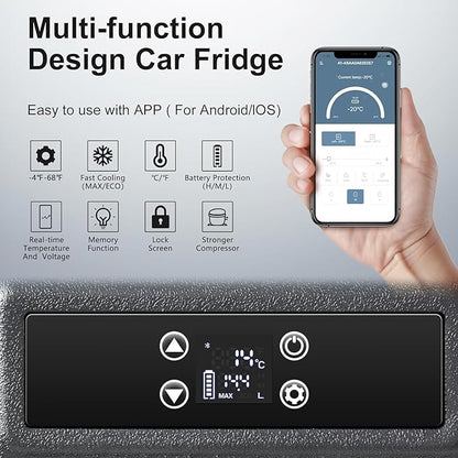 BODEGACOOLER 12 Volt Car Refrigerator,80 Quarts Portable Fridge,75L RV Freezer Single Zone,with APP Control,-4℉-68℉ Car Cooler,12/24V DC & 100-240V AC for Travel, Camping,Outdoor,Truck,SUV