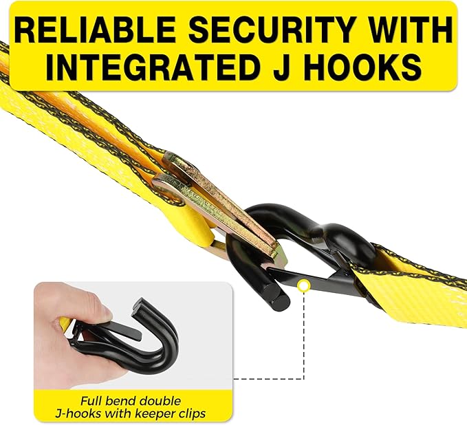 Car Tie Down Straps for Trailers 2inch x10ft - J Hooks with Safety Clips(10,000 Lbs Break Strength)-4 Pack Heavy Duty Vehicle Hauler Strap Tire Ratchet Straps with Axle Straps for Truck Utv Trailer