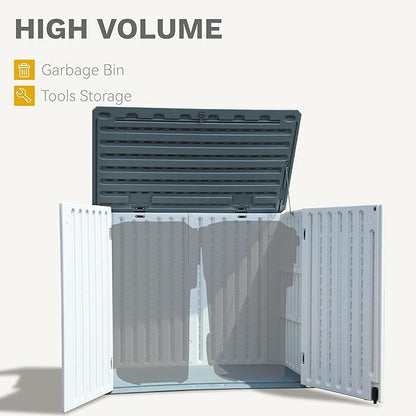 DWVO Outdoor Weather-Resistant Horizontal Storage Shed, 35 Cu Ft Capacity, Lockable and Waterproof, Suitable for Storing Garden Tools, Light Gray