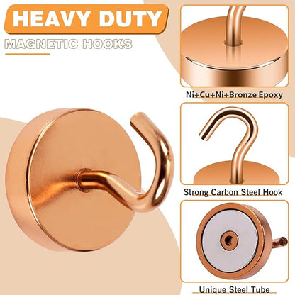 Neosmuk Magnetic Hooks, Cruise Ship Essentials, 80lb+ Heavy Duty Magnetic Hooks for Cruise Cabins, Refrigerator, Grill, Hanging, and Travel | Extra Strong Must-Haves Magnet Hook,Bronze