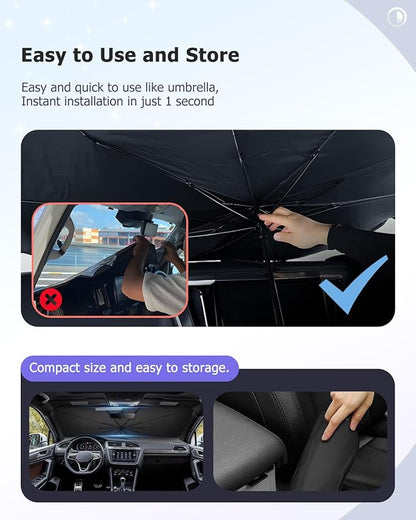 2025 Upgrade Car Windshield Sun Shade Windshield Sunshade Umbrella [Star Fabric] Protect Car from Sun Rays&Heat Damage Keeps Vehicle Cool, Spring Structure Edge Fits Sedans,SUVs,Trucks,Hatchbacks (M2)