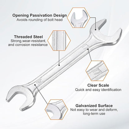 HARFINGTON 5pcs Double Open End Wrench 14mm x 17mm Metric 15 Degree Offset Angle Small Flat Head Wrench Galvanizing Open Ended Spanner for Automotive Repair Furniture Assembly