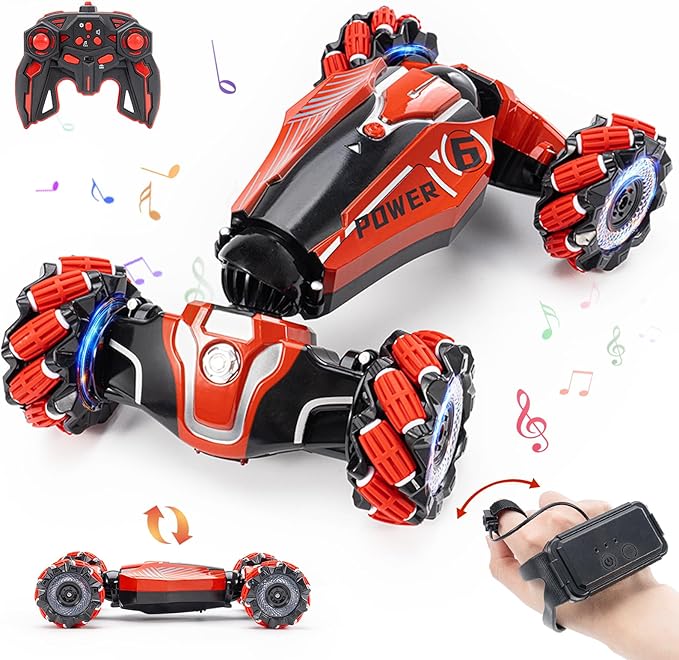 Gesture Sensing RC Stunt car, 4WD Drive Watch Remote-Controlled Vehicle, Bidirectional Drifting Off-Road Vehicle with Music and Lights Toys for Boys,Presents for Kids 4-12 Old