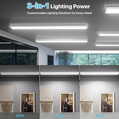 HYPERLITE 4ft LED Wraparound Light 60W,6600LM 4' LED Shop Lights Fixture with 3 Wattages for Garage,4000K Neutral White Wrap Light AC120V, 48inch Led Light Fixtures for for Garage, Office, Kitchen