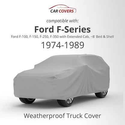 Car Covers Weatherproof Max Truck Cover & Warranty Compatible with Ford 1974-1989 F-100 Extended Cab, 8 with Camper Shell– Outdoor Cover, Prevents Theft with Cable Lock