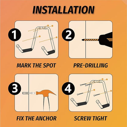 HUHOLE Garage Jumbo Utility Hanger, U Shape Tool Bracket for Garage Wall - 100lbs Load-Bearing, Protective Foam & Cap, Rust-Resistant, Scratch-Proof for Homeowners, DIY Enthusiasts, Contractors