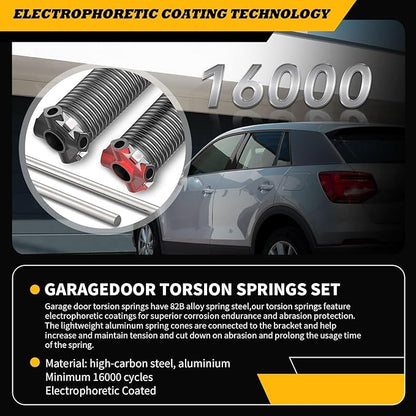 Pair of 2"Garage Door Torsion Springs Set with Non-Slip Winding Bars, Electrophoretic Coated (0.234X2"X27")