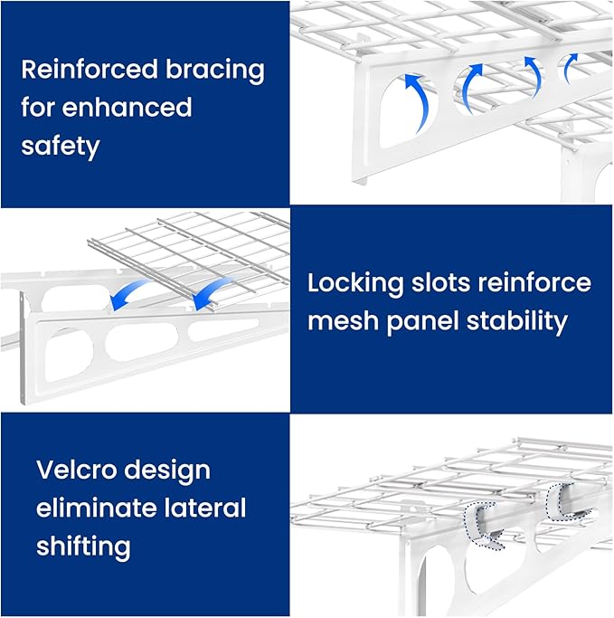LEXIMOUNTS 2-Pack 2x4ft Garage Shelving with Hooks, 24-inch-by-48-inch Wall Shelf Garage Storage Racks Floating Shelves, White